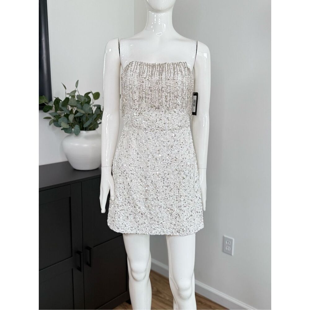 Retrofete Womens Cassandra Sequin Fringe Mini Dress White Size Small - Picture 8 of 15